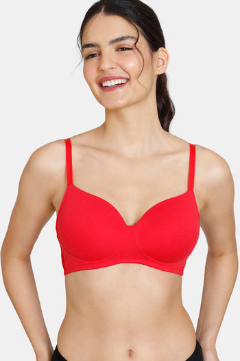 Buy Zivame Padded Non Wired 3/4th Coverage T-Shirt Bra - Chinese Red